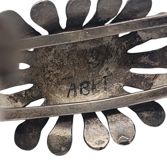 Native American Sterling Silver Turquoise Modern Flower Cuff Bracelet #18605 - Picture 7 of 9